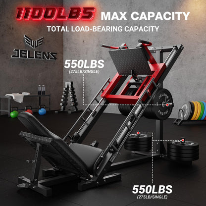 JELENS Leg Press Hack Squat Machine, Leg Machine for Home Gym with Linear Bearing, L11 Professional Adjustable Leg Exercise Machine, Lower Body Workout (Red, Classical)