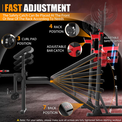 OPPSDECOR 900LBS Pro Weight Bench with Squat Rack | Easy Assembly | Flat Incline Decline Bench Press Set with Leg Developer & Preacher Curl, Heavy Duty Full-Body Home Gym Workout Station
