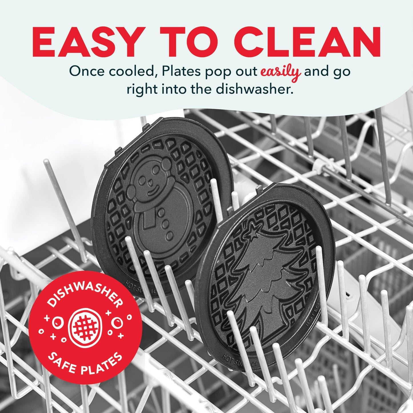 Dash MultiMaker® Mini System Removable Plate Set - Nonstick Replacement Plates for Christmas Waffle Breakfast - Waffle Maker Not Included - 4-Inch - Two-Pack - Snowman & Tree