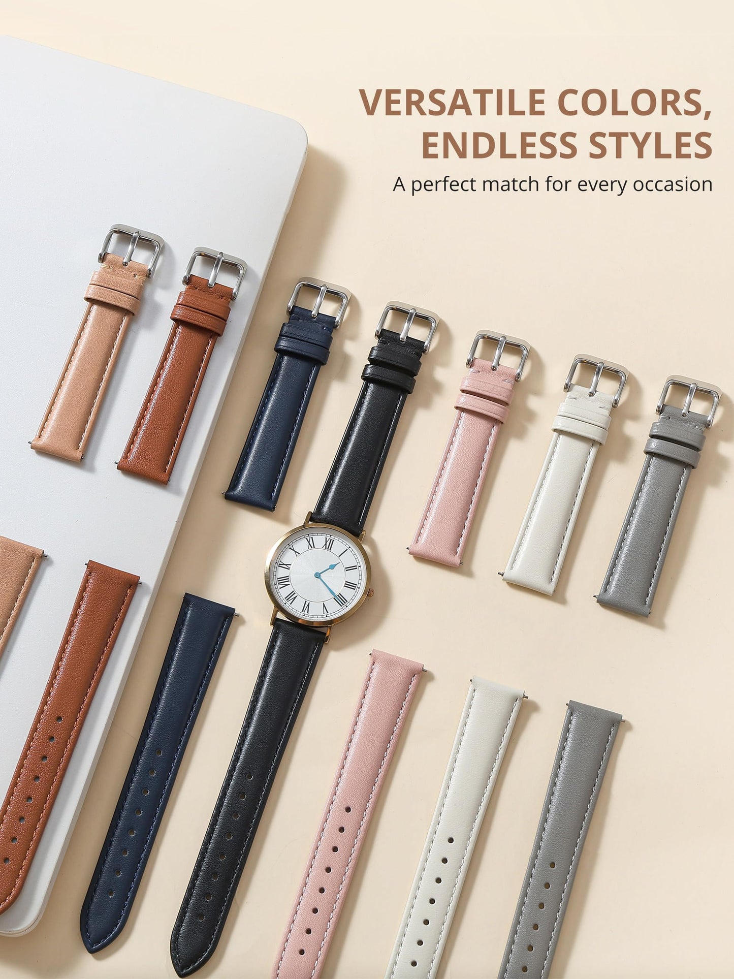 EACHE 12mm Leather Watch Bands for Women Ladies Quick Release Black Leather Watch Band Replacement Strap with Gold Buckle