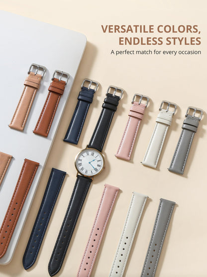 EACHE 12mm Leather Watch Bands for Women Ladies Quick Release Black Leather Watch Band Replacement Strap with Gold Buckle