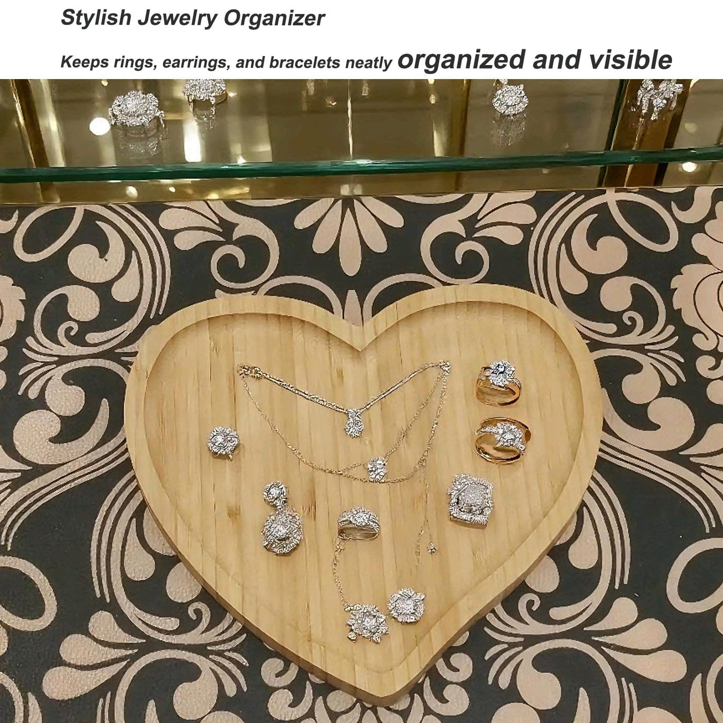 Heart Shaped Bamboo Wooden Serving Tray,Serving Platter & Jewelry Organizer Tray, Includes Coffee Spoon & Dessert Fork, for Home Restaurant Valentine Christmas Table Decor(9" x 8")