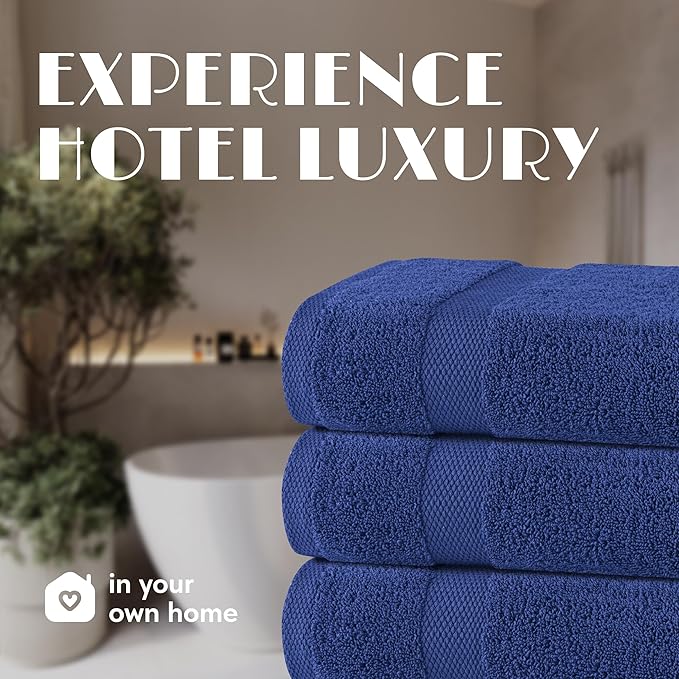 White Classic Wealuxe Navy Blue Bath Towels 24x50 Inch, Cotton Towel Set