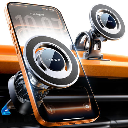 LISEN for MagSafe Car Mount [360° Rotation] Magnetic Phone Holder for Car Vent Phone Mount, Hands Free Phone Mount for Car Accessories, Phone Car Mount for iPhone Includes Vent/Dashboard Mount, Black