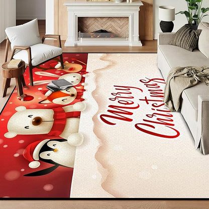 Christmas Large Area Rug 6' x 9' Living Room Rug Washable Rugs Carpet Indoor Door Mat Non-Slip Rug for Bedroom Kitchen Dining