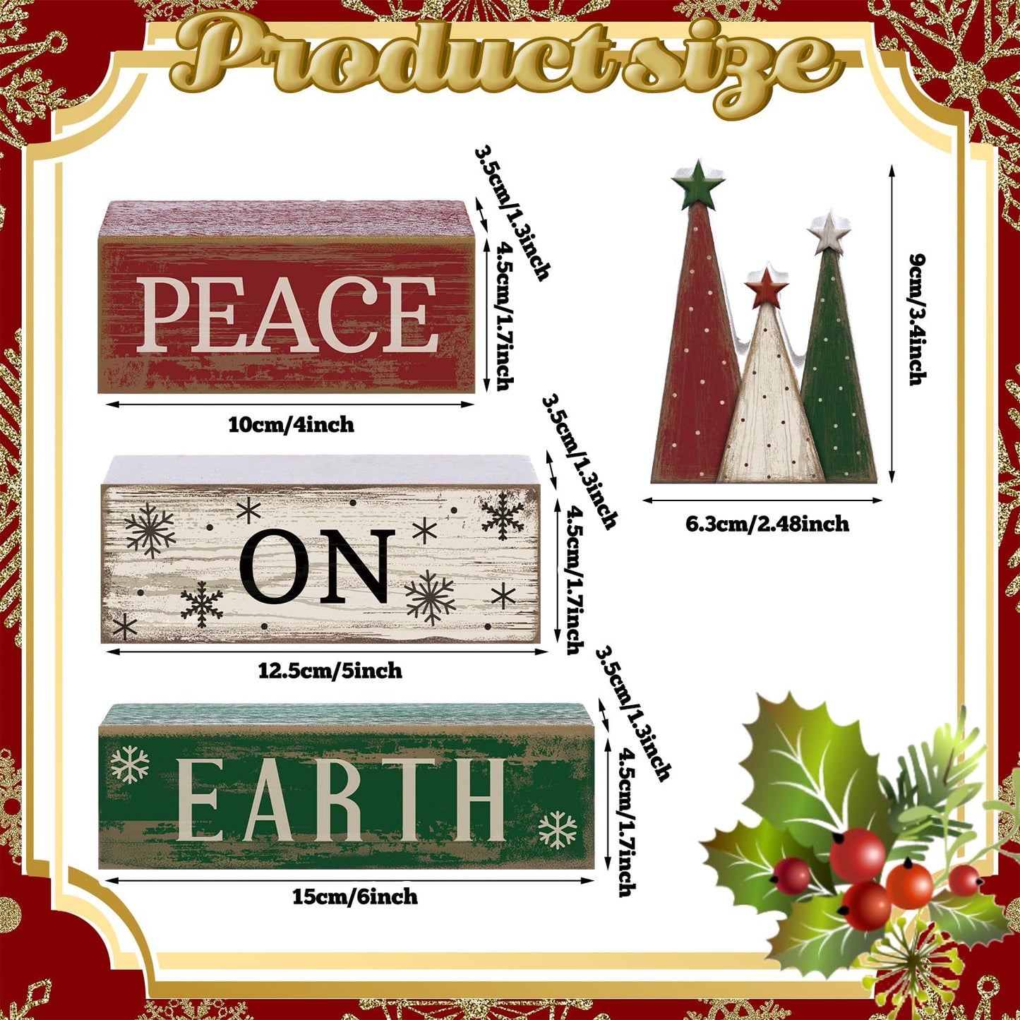 Lineshading 4 Pcs Christmas Table Decoration Wooden Christmas Tree Sign Winter Tiered Tray Decor Decorative Red Green and White Tree Block Signs Xmas Table Centerpiece Farmhouse Decor for Home Kitchen