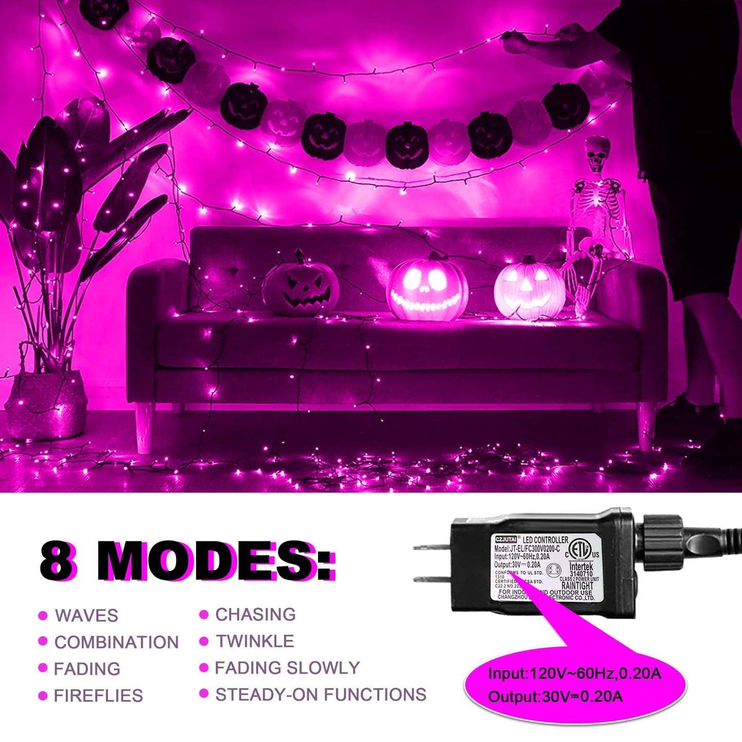 kemooie 500 LED Pink Valentines Day Lights,164 FT String Lights Outdoor Plug in Waterproof with 8 Twinkle Modes for Indoor Outdoor Bedroom, Yard, Wedding, Valentines Day Decoration