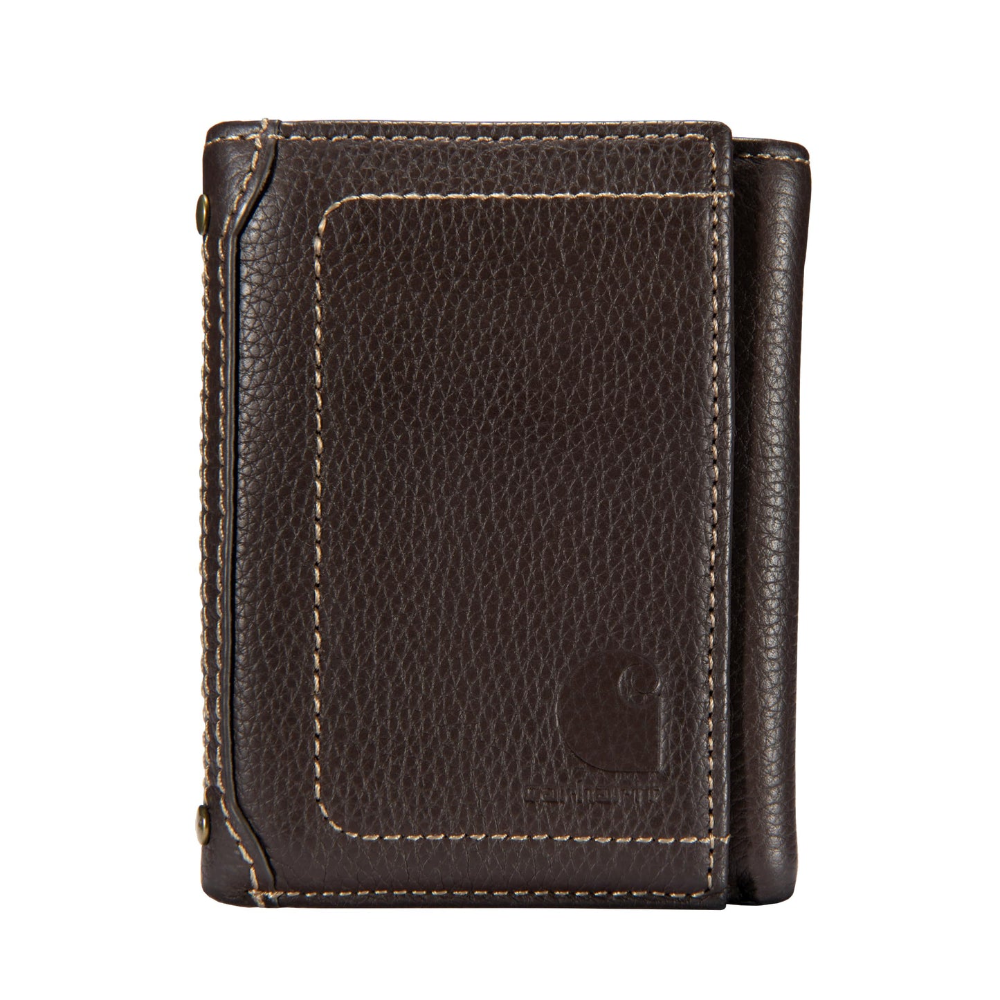 Carhartt Men’s Pebble Leather Full Grain Leather Wallets, Durable Design, Multiple Card Slots, Gifts for Men, Brown, Brown (Trifold)