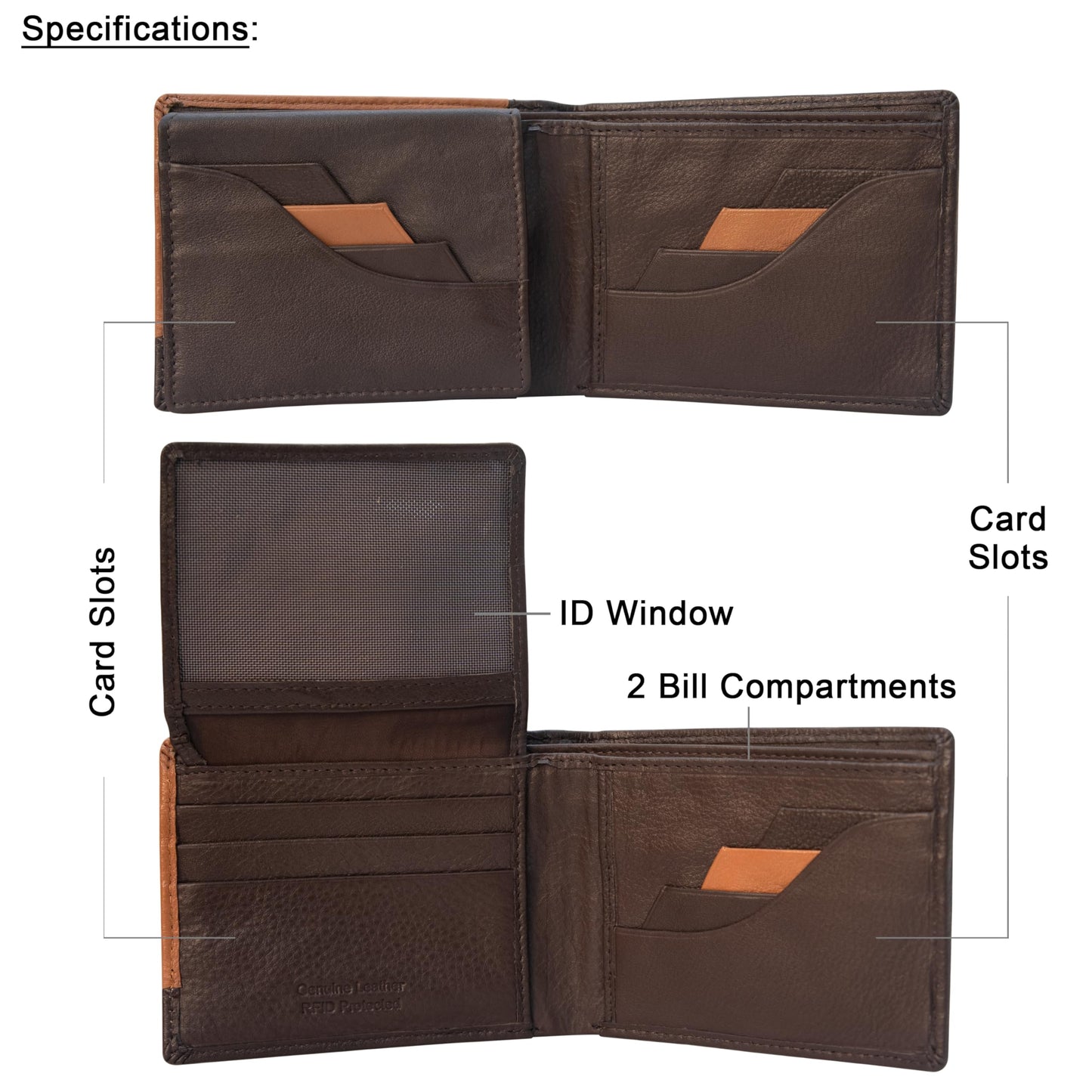 VANSI Genuine Leather Classic BiFold Design Wallet and Card Holder for Men (BROWN)