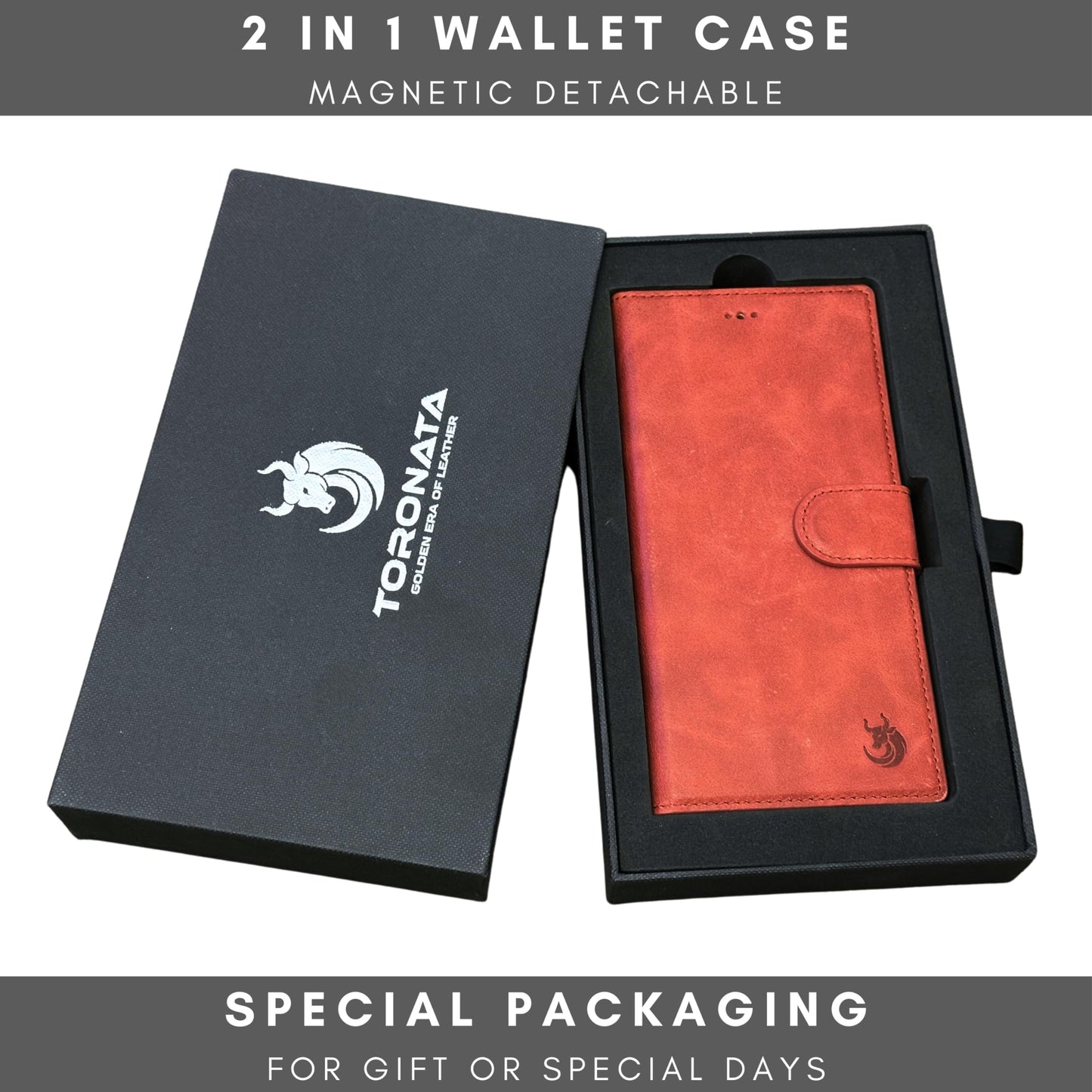 TORONATA Nevada Samsung Galaxy S24 Ultra Case – S24 Ultra Leather Case - Luxury S24 Ultra Wallet Case with Kickstand Design, Card Slots – Handcrafted Anti Scratch RFID Leather Wallet (Red)