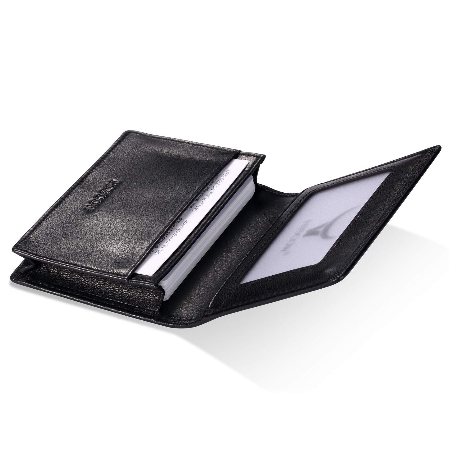 HISCOW Leather Business Card Case Holder for Men & Women, Italian Calfskin (Black)