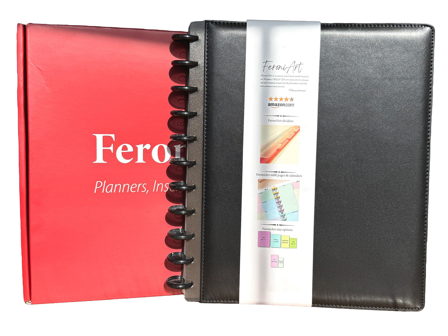 Undated Deluxe Discbound Planner in Gift Box, Letter Size PU Leather Cover – Monthly & Weekly Layout, Goal Setting, Habit Tracking, Refillable Organizer by FeroniArt (Black, Letter)