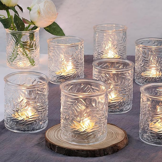 12 pcs Clear Votive Candle Holders, Glass Candle Holders for Home Decor, Tea Light Candle Holder for Wedding Table Centerpiece Decor