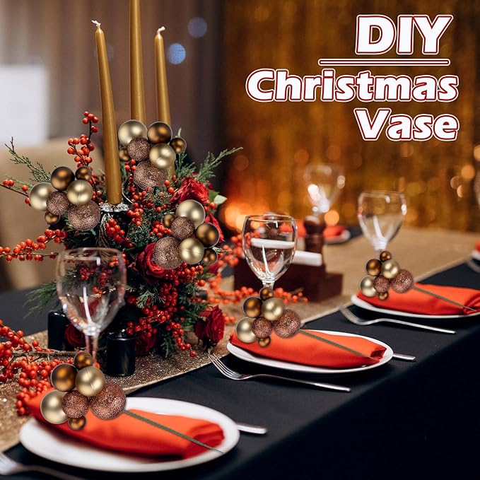 8 Pcs Brown Christmas Tree Picks 7.87 Inch Christmas Balls Ornaments Xmas Hanging Decorations for Xmas Tree Topper DIY Wreath Holiday Floral Vase Fillers Crafts Home Decor