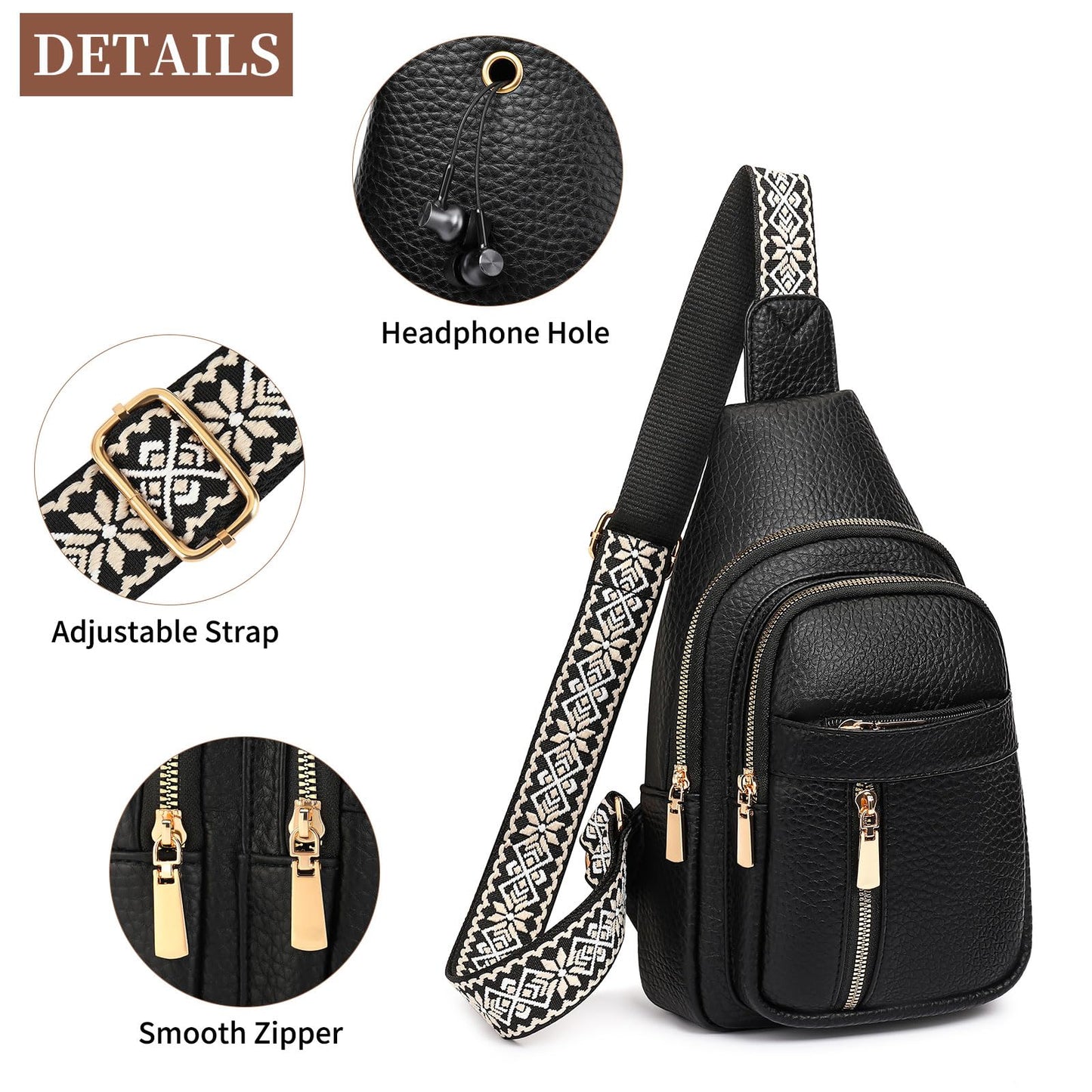 FALAN MULE Small Crossbody Sling Bags Fanny Packs Leather Purses Chest Bag for Women (Black)