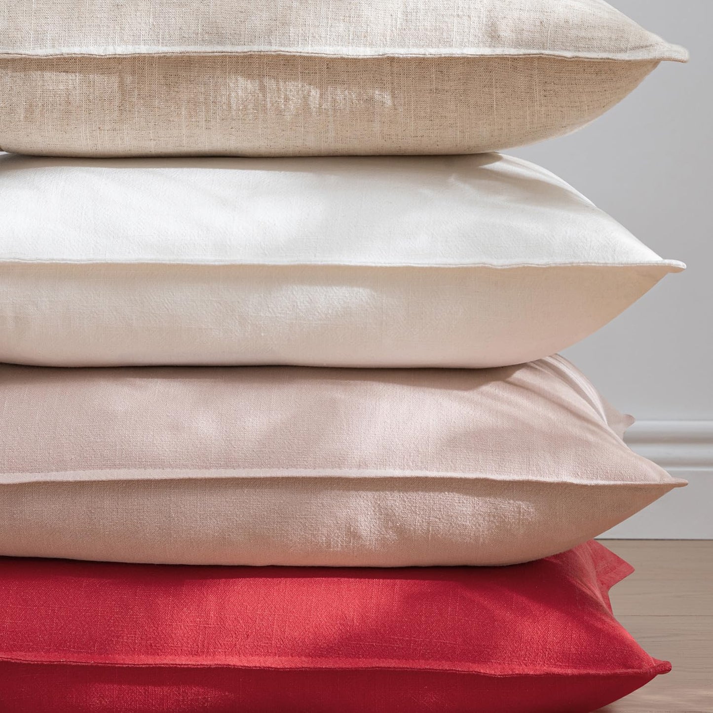 EMEMA Christmas Throw Pillow Covers Decorative Linen Pillow Covers 24x24 Inch Red Boho Farmhouse Neutral Couch Throw Pillows for Bed Pack of 2 Accent Pillowcase Modern Sofa Cushion Livingroom Home