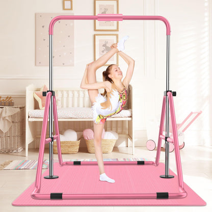 HYD-Parts Gymnastics Bar with Mat for Kids 3-12, Adjustable Height Gymnastic Horizontal Bars, Junior Training Bar, Gymnastics Equipment for Kids with Mat