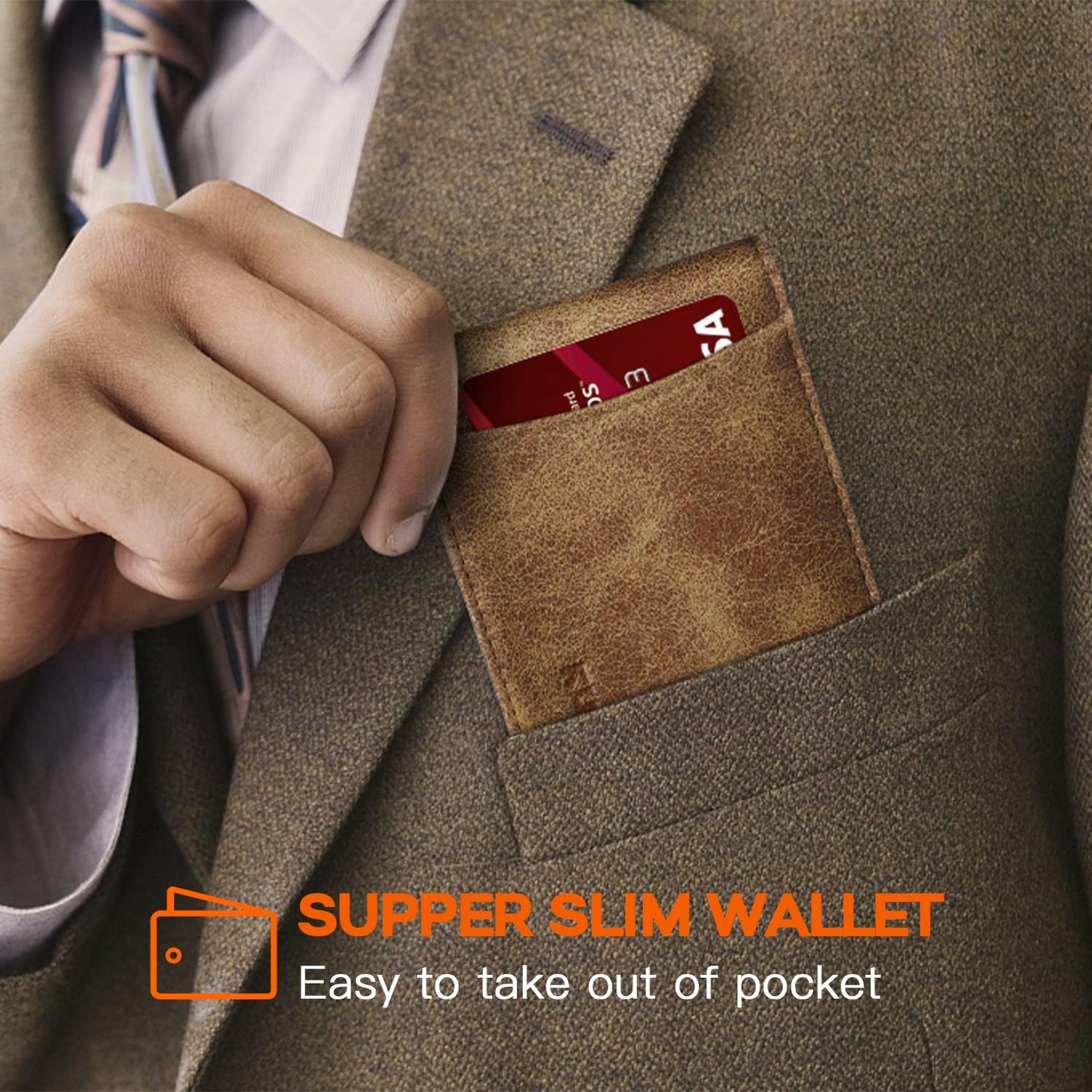 RUNBOX Slim Wallet for Men Genuine Leather RFID Blocking Bifold Minimalist Front Pocket Mens Wallet with Money Clip Thin Gift Box