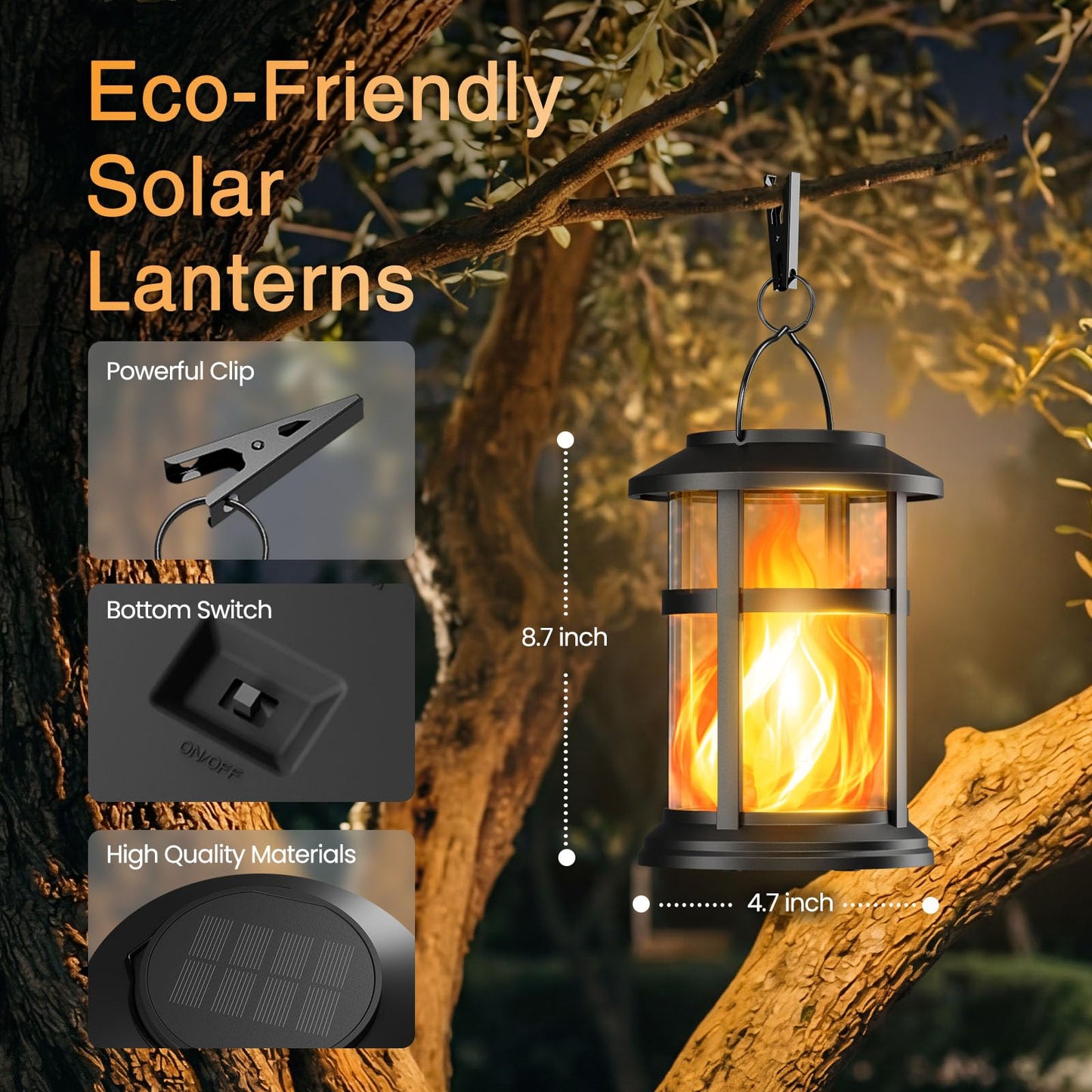 Otdair 6 Pack Solar Lanterns Outdoor Waterproof, Upgraded Flickering Flame Hanging Solar Lights for Outside, Solar Powered Lantern for Patio Yard Garden Porch Decor, Gift for Mom Housewarming