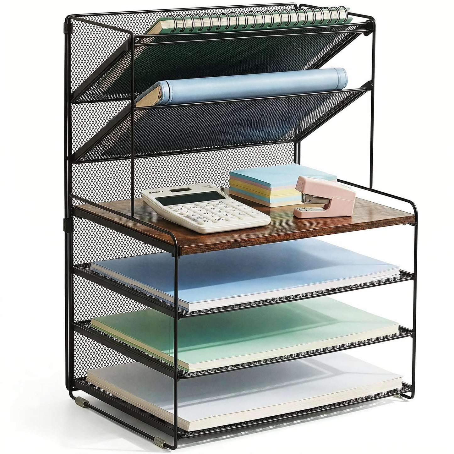 OPNICE 6-Tier Letter Tray Paper Organizer, Desk Organizers and Accessories, Desktop File Organizer, Office Desk Accessories for Office Supplies (Wood Brown)