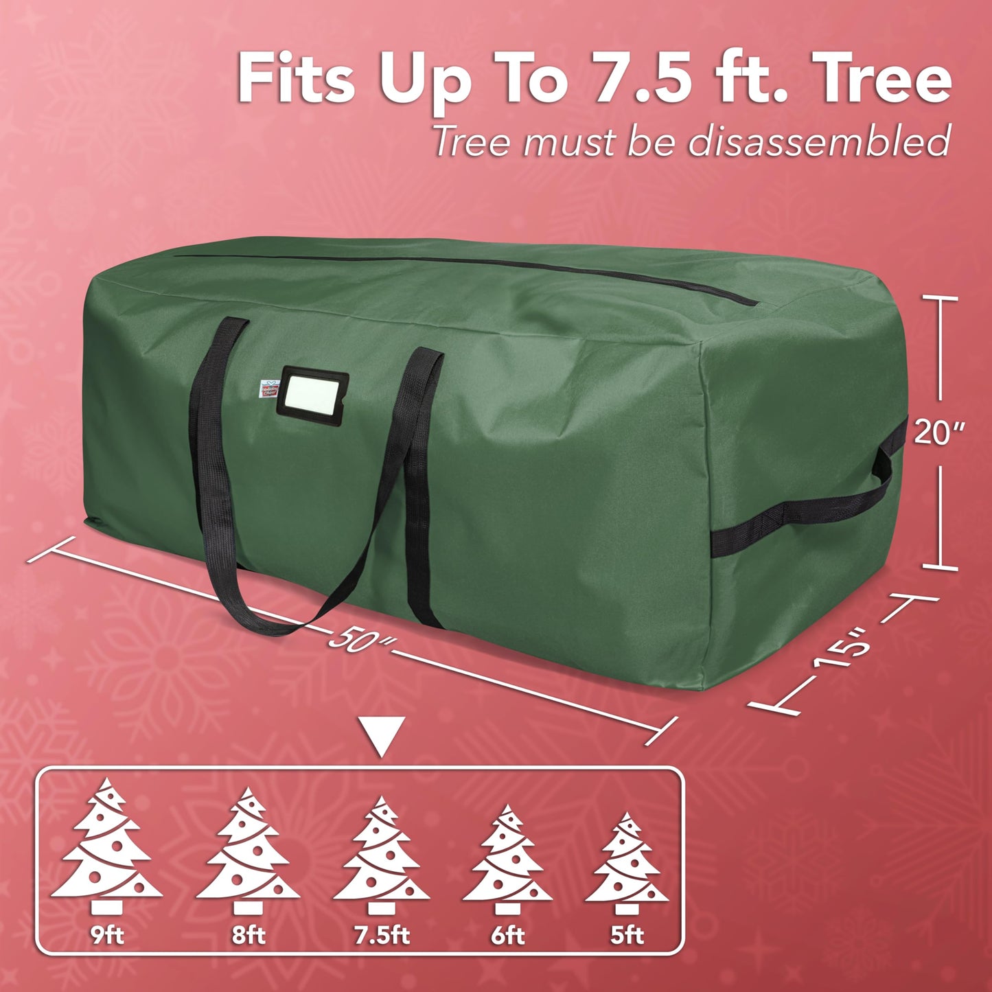 Holiday Cheer Christmas Storage Bag Heavy Duty Fits Up to 7.5ft Tall Artificial Tree, Waterproof with Durable Handles & Zipper Xmas Tree Storage Bag (Green)