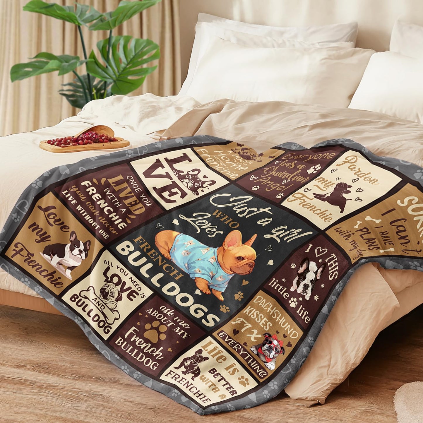 French Bulldog Lover Gift for Women - 50"x40" Ultra Soft Plush Flannel Fleece French Bulldog Throw Blanket, Cozy Fluffy Decor for Couch Bed, Christmas Birthday Present