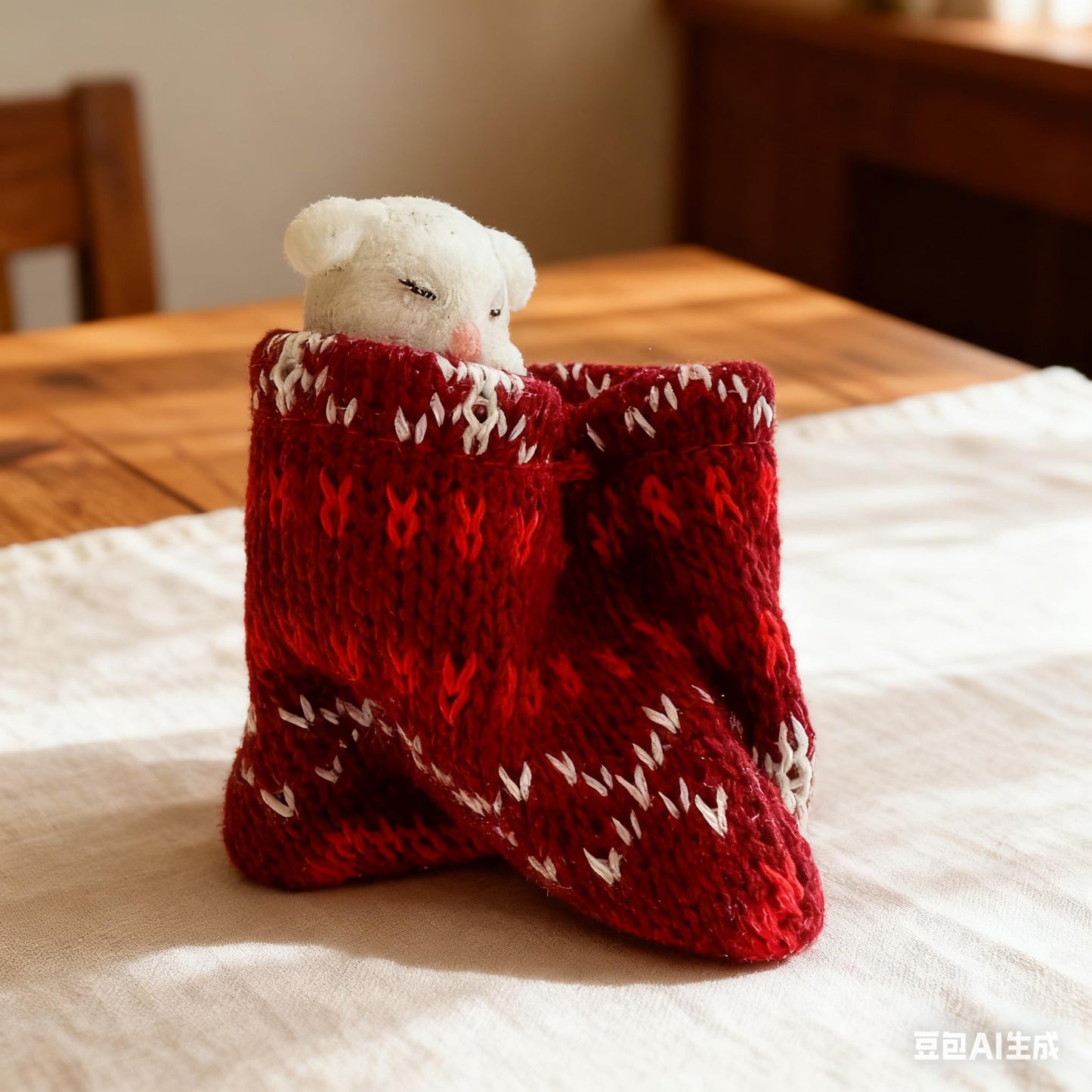 Nature's Mark Miniature White Puppy in Red Knit Stocking Christmas Ornament – 2.4-Inch Festive Dog Lover’s Holiday Decor, Cozy Knitted Fabric Hanging Puppy Decoration