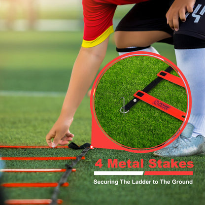 POWER GUIDANCE Agility Ladder (20 Feet) with Cones for Speed Agility Training & Quick Footwork Exercise - Soccer & Football Training Equipment for Adults, Youth & Kids (Red)
