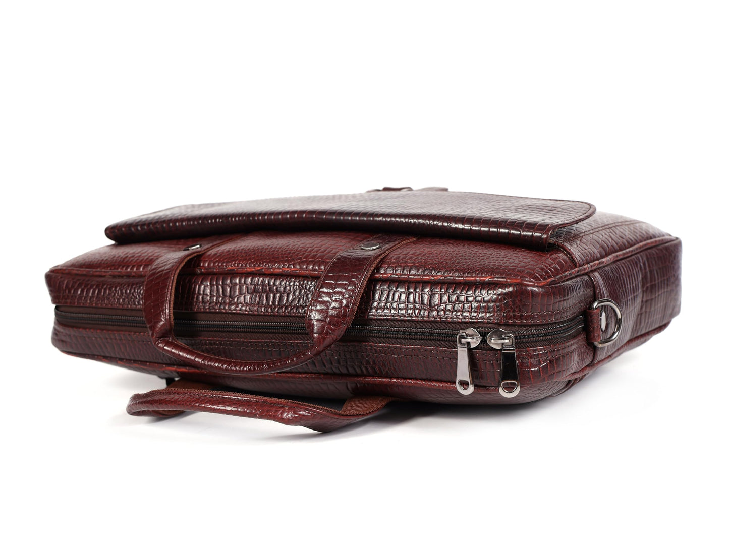 Leder Luxus 16" Crocodile Embossed Leather Briefcases for Men, Laptop Briefcase For Men, Satchel Shoulder Bag,2 Zipper Pockets, 2 Spacious Compartments,1 Flap Pocket 12x16x4 inches (Classic Brown)