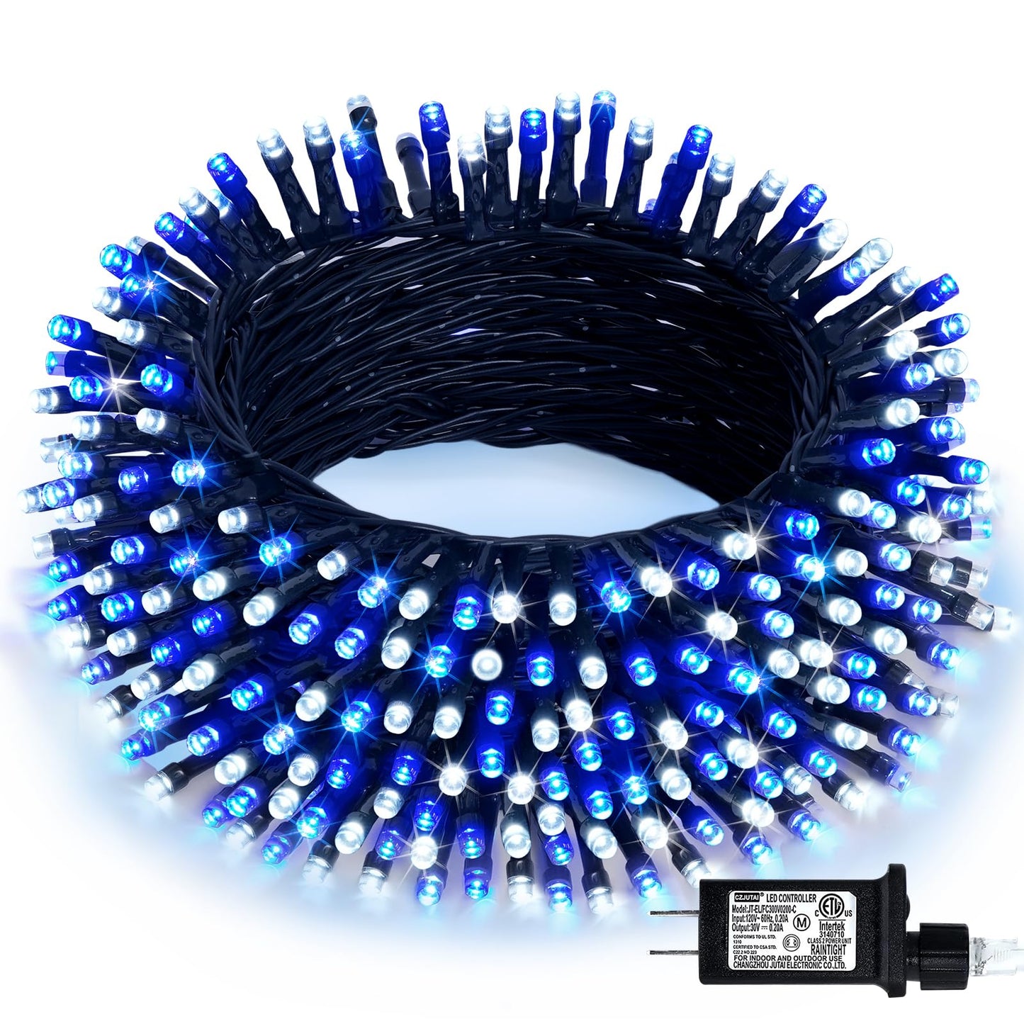 JMEXSUSS 66ft 200 LED Blue and White Outdoor Christmas String Lights, Expandable for Tree, Party, Home Decorations