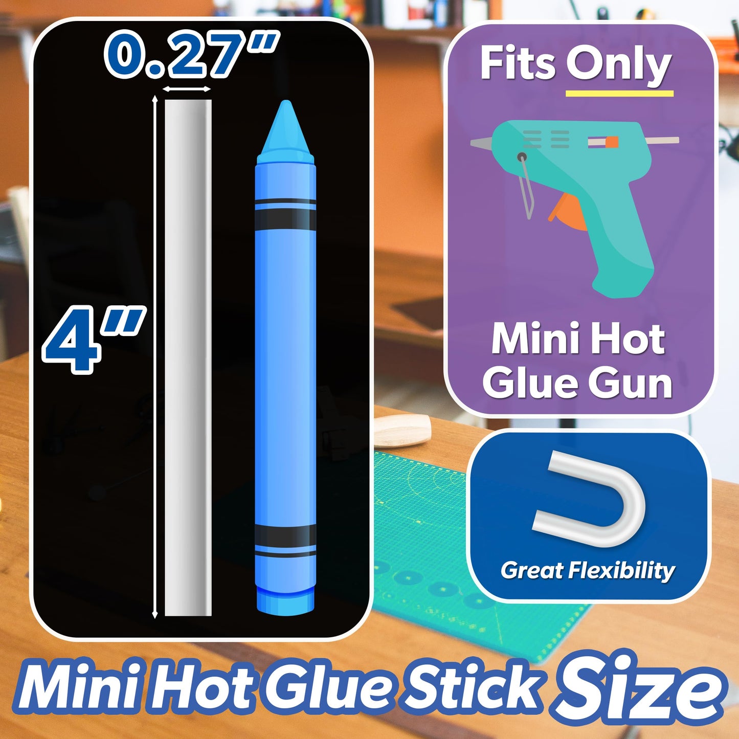 Buena Goods 200 Pack Mini Hot Glue Sticks for Mini Hot Glue Guns - 4" x 0.27" - Bond and Craft on Metal, Paper, Glass, Wood, and More - Quick Drying and Clear Sticks Bulk for Crafts