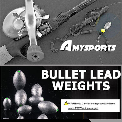 AMYSPORTS Egg Lead Fishing Weights Kit Drop Bass Weights Sinker Tackle Saltwater Casting Fishing Sinkers Set Oval Freshwater 20pcs 3/8oz