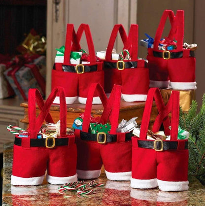 MSQ 6PCS Christmas Decorations Gift Bags Candy Bags Santa Pants Style Lovely Treat Bags for Wedding Holiday New Year Holiday