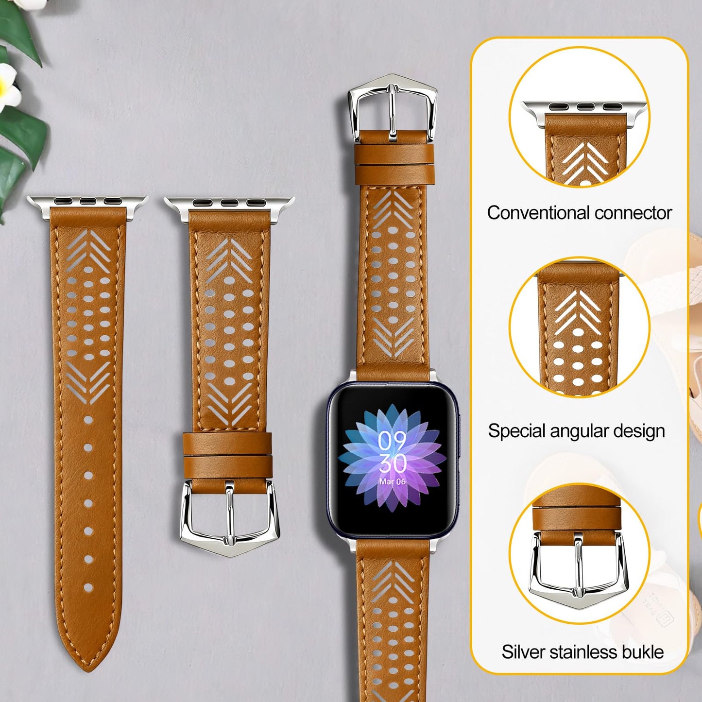 Hollow-out Genuine Leather Watch Band for Apple Watch, Dressy Strap for Women Lady Small Wrist, Compatible with Apple Watch Series 11 10 9 8 7 6 SE 3 2 1 Ultra 38mm 40mm 41mm 42mm 44mm 45mm 46mm 49mm