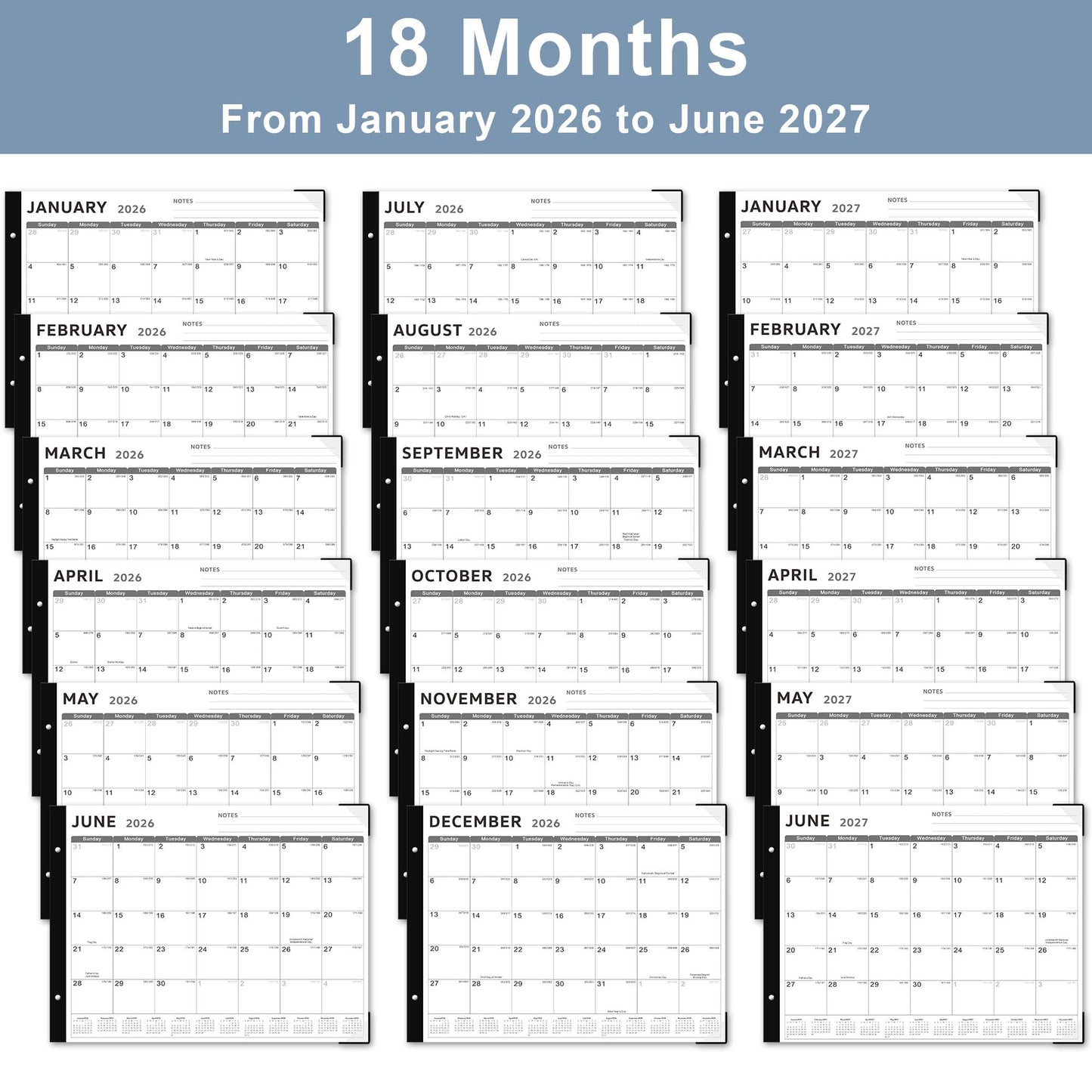 Desk Calendar 2026, KOPEESY 22" x 17" Large Desk Calendar, 18 Mouths From January 2026 to June 2027, Desktop Calendar with Notes and Thick Paper for Home, Office and School