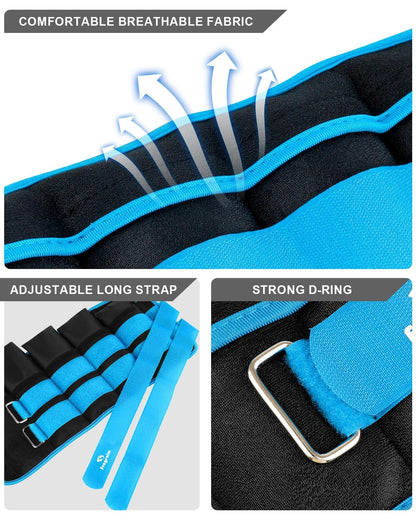 Adjustable Ankle Weights 1-20 LBS Pair with Removable Weight for Jogging, Gymnastics, Aerobics, Physical Therapy, Resistance Training|Each 2-10 lbs, Total 20LBS, Sky Blue