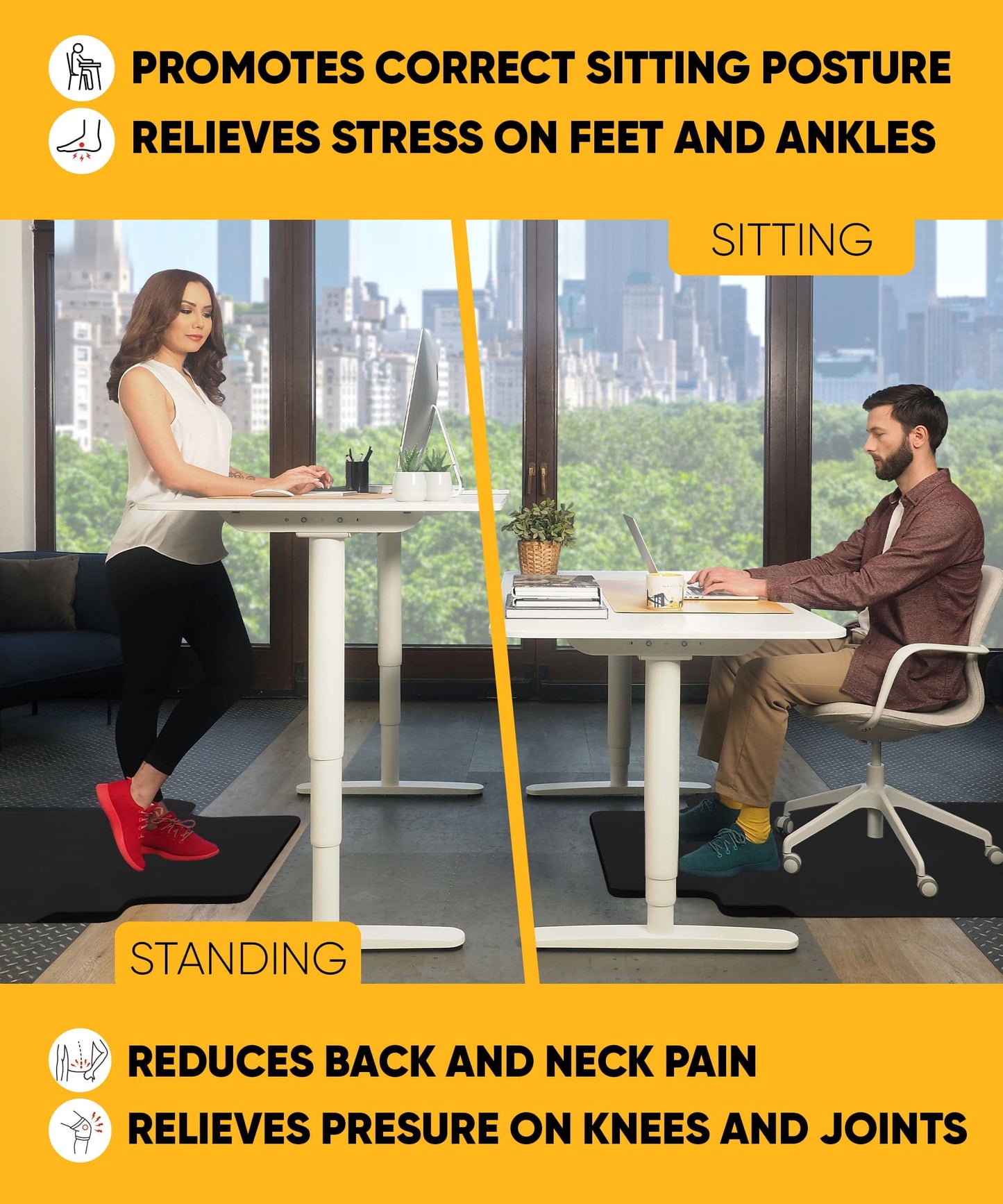 Office Chair Mat with Anti-Fatigue Cushioned Footrest – 2-in-1 Standing Desk Mat for Hardwood Floors – Dual-Zone Design for Standing Comfort and Smooth Chair Rolling (54” × 36”)