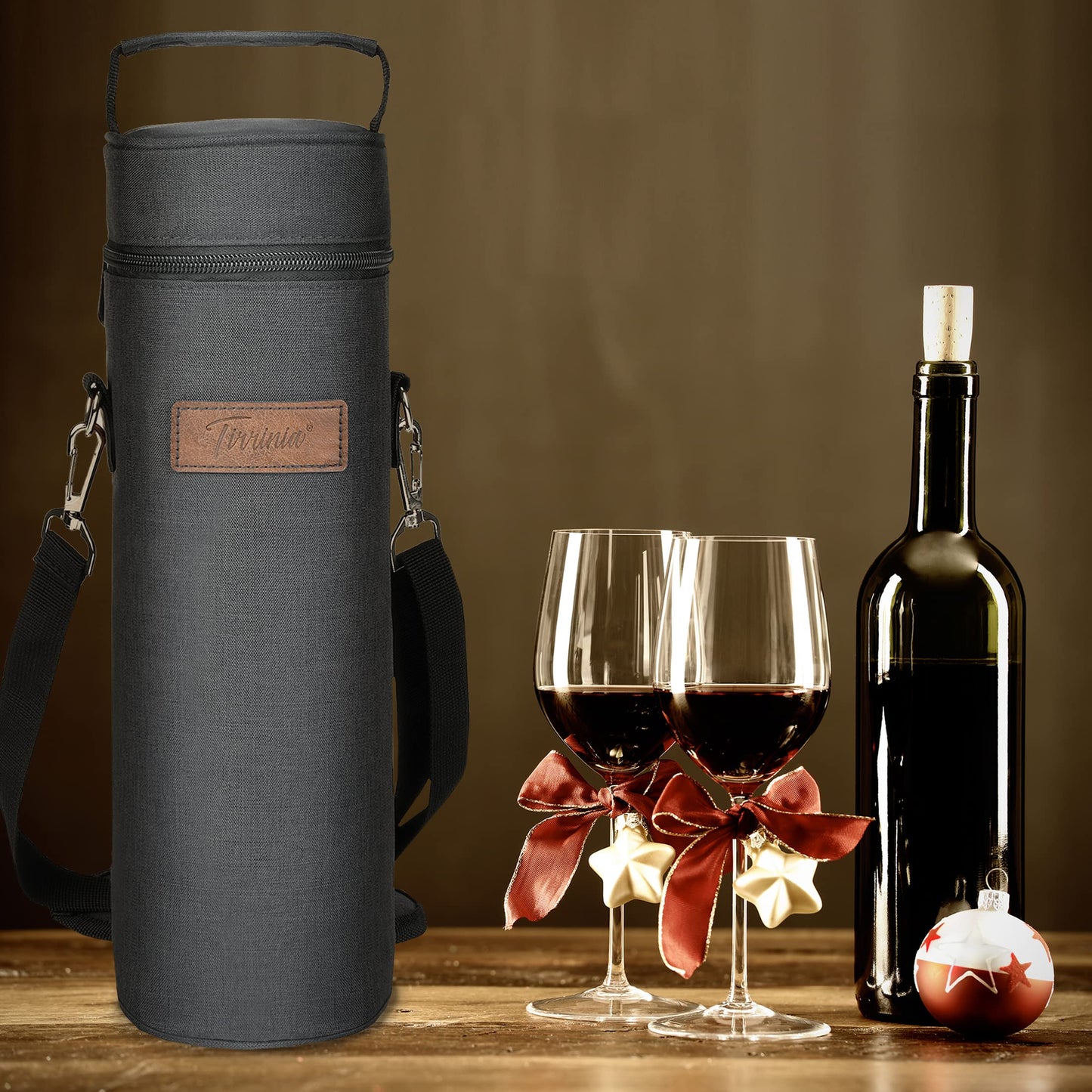 Tirrinia Single Bottle Wine Gift Carrier Bag, Insulated Travel Wine Cooler Tote with Shoulder Strap for Picnic, Party, BYOB Restaurant, Portable One Bottle Wine Chiller Container, Gift for Wine Lovers