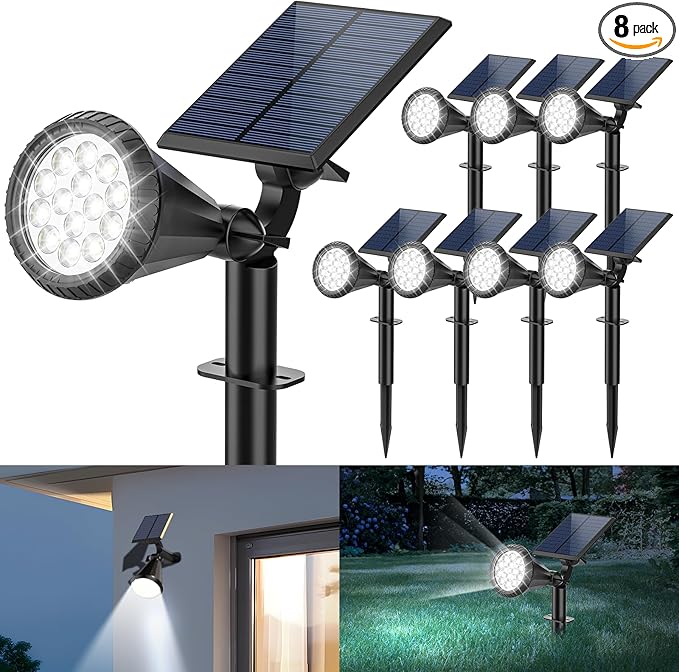 Solar Spot Lights Outdoor, 4 Modes/8 Pack Solar Spotlights Waterproof, 180° Adjustable Powered Landscape Lights, Outdoor Solar Lights for Yard Garden Pathway Flag Tree Wall Statue Cool White