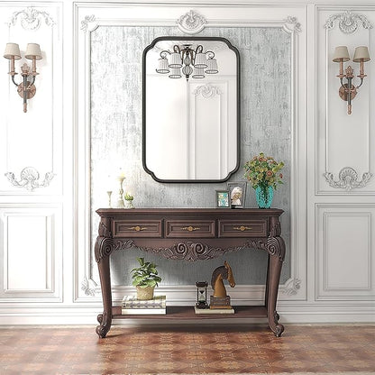 Black Bathroom Vanity Mirrors for Over Sink 24" x 36" Modern Rounded Corner Rectangle Mirror with Non-Rusting Iron Metal Framed Wall Mounted Decorative Mirror (Horizontal/Vertical)