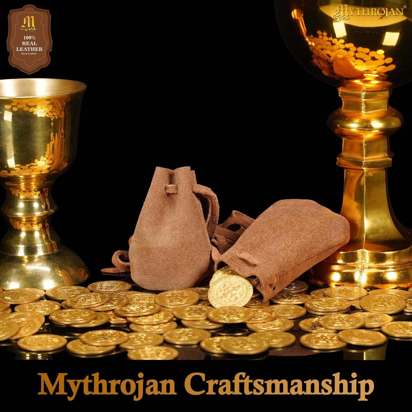 Mythrojan Small Trinket Pouches Pack of 4, Suede Leather Drawstring Coin & Dice Bags for LARP, SCA, Viking & Medieval Events Color : Brown