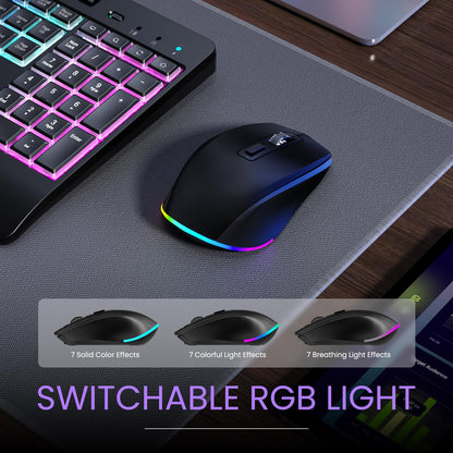 Wireless Keyboard and Mouse Combo- VEILZOR 2.4G Rechargeable Keyboard with Phone Holder, Ergonomic Wrist Rest, 9 RGB Backlit Effects, Silent Keyboard Mouse Set for Windows, Laptop, PC