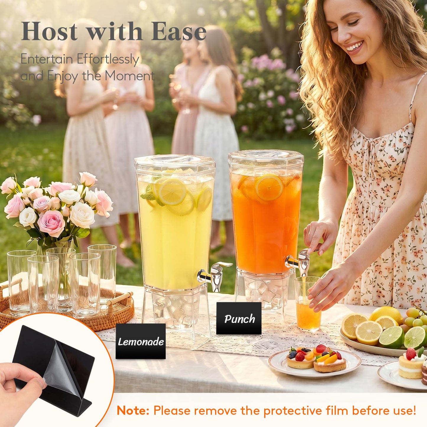 Lifewit 1 Gallon Drink Dispenser for Parties 2 Pcs, 4L Plastic Beverage Container with Stand for Juice/Tea/Soda & Lemonade, Clear Water Pitcher with Spigot for Mimosa Bar Hosting 39 x 16 cm/15x6"
