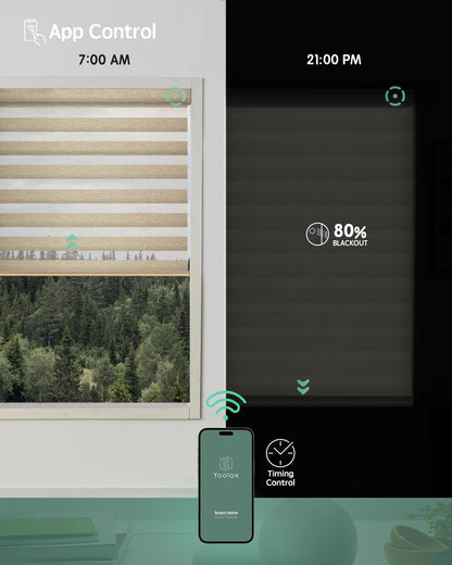 Yoolax Motorized Zebra Blinds Works with Alexa, Motorized Blinds with Remote Custom Size, Privacy Electric Zebra Shades for Windows (80% Shading Luxury Coffee)
