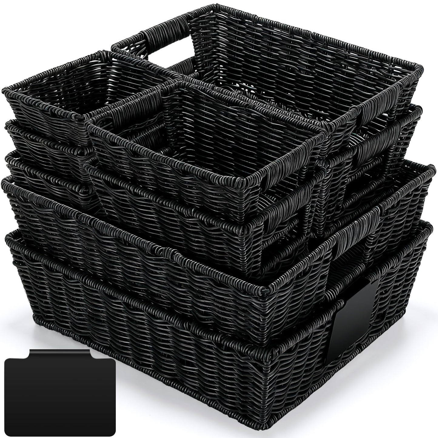 Marsui 9 Pcs Wicker Storage Baskets for Pantry Organization with Handle Labels Handwoven Multi-size Brown Small Organizer Baskets Storage Bins Container for Shelves Closet Toilet Christmas Holiday