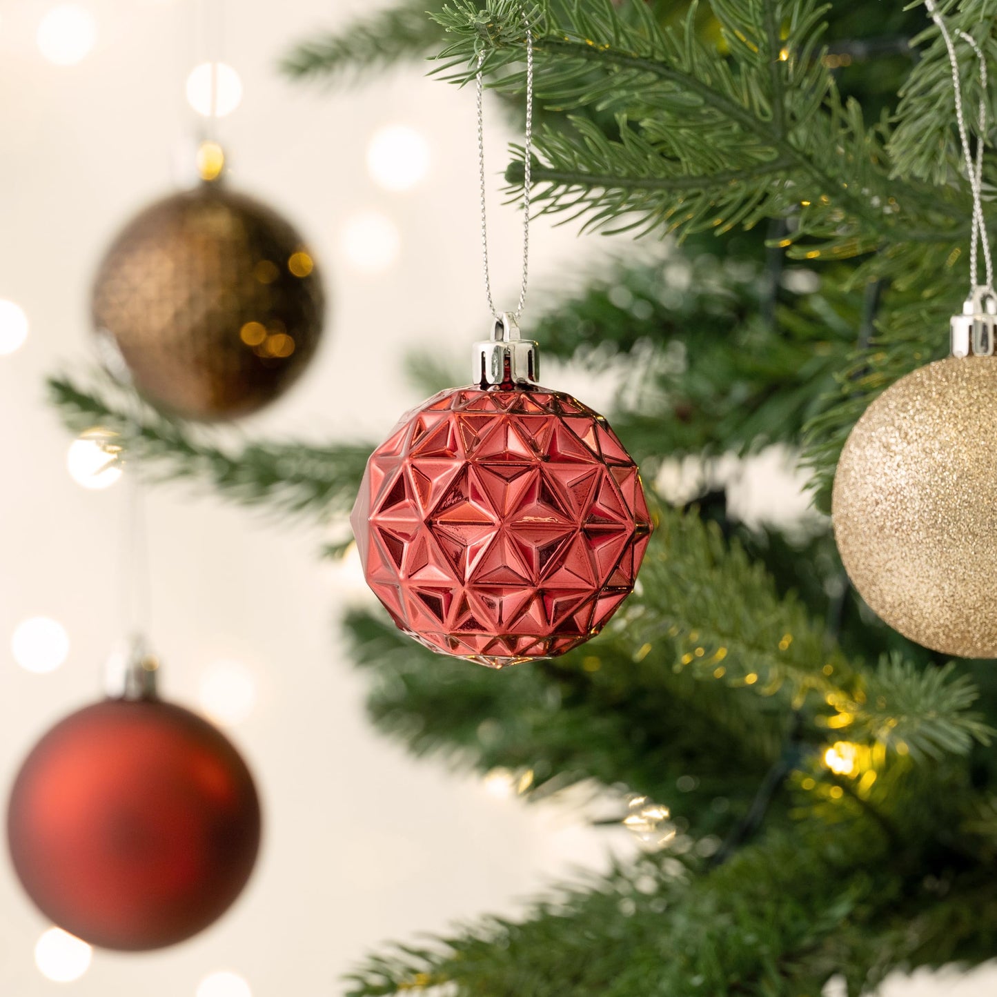 Valery Madelyn Christmas Tree Decorations Ornament Set, 50ct 2 Inches Red Brown White Shatterproof Christmas Ball Ornaments Hanging Xmas Holiday Party Decor
