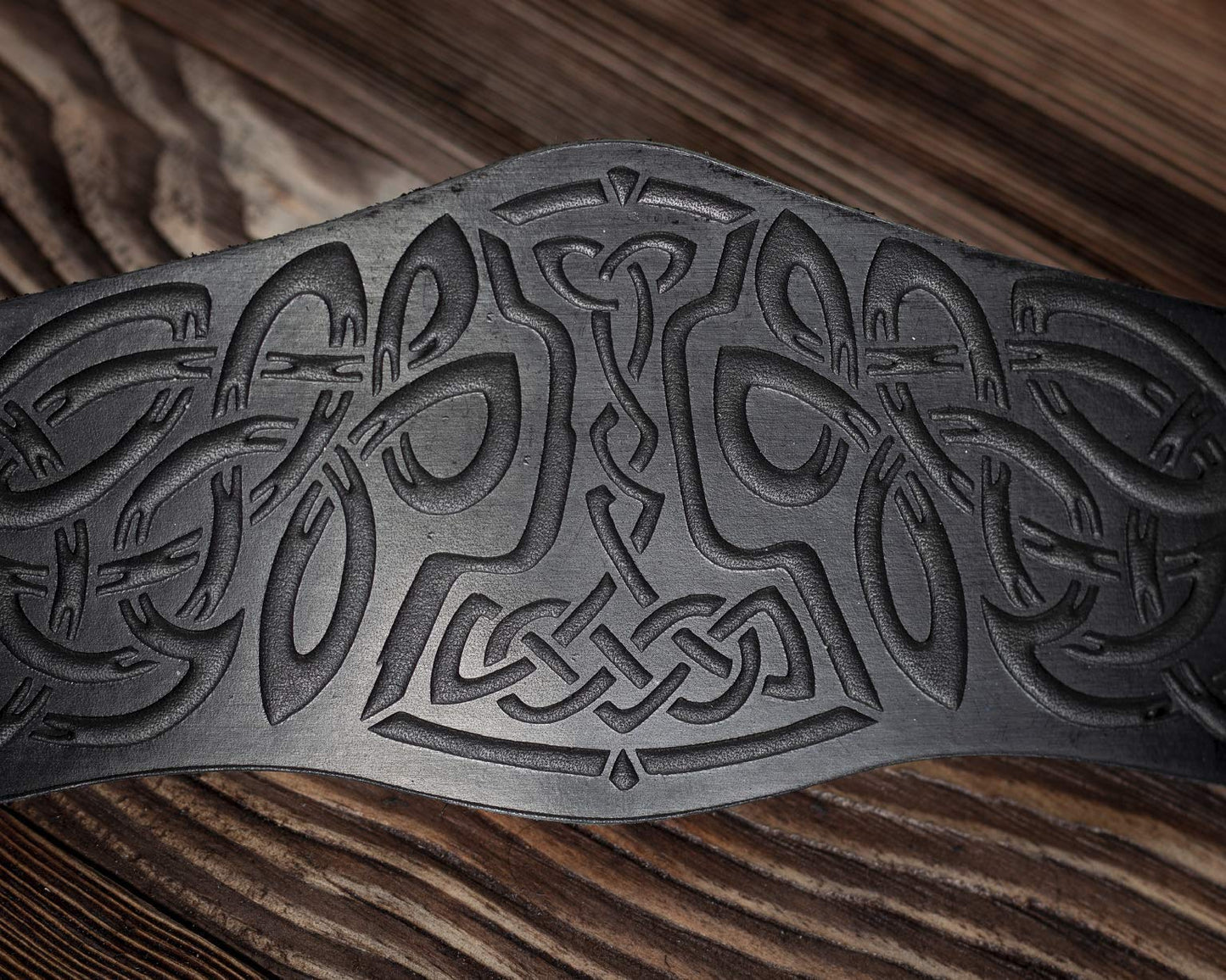 Stahlgilde 100% Real Leather Viking Cuff Bracelet - Handmade Mjolnir Thor's Hammer Black Wristband - Gift for Men Women - Genuine Leather Viking Punk Lv Axe Сuffs - Size M for wrist 6.5"-7.5" 90mc