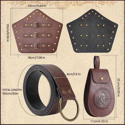 Berenlu 3 PCS Renaissance Accessories, Viking Renaissance Belt Medieval Vintage Belt Pouch and Leather Bracers, Enhance Your Halloween Renaissance Cosplay with Medieval Accessories (Brown)