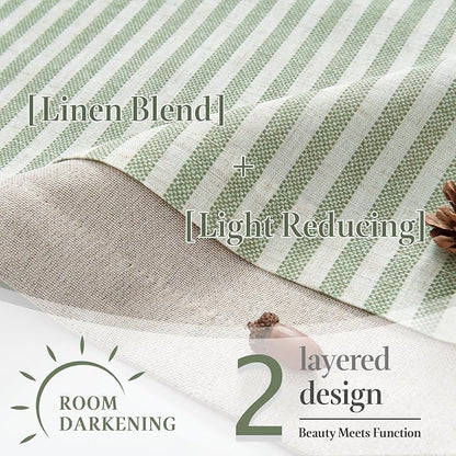 jinchan Double Layer Striped Linen Kitchen Tier Curtain Rustic Cafe for Living Room Bathroom Half Window Curtain Light Filtering Rod Pocket 1 Panel 36 Inch Sage Green