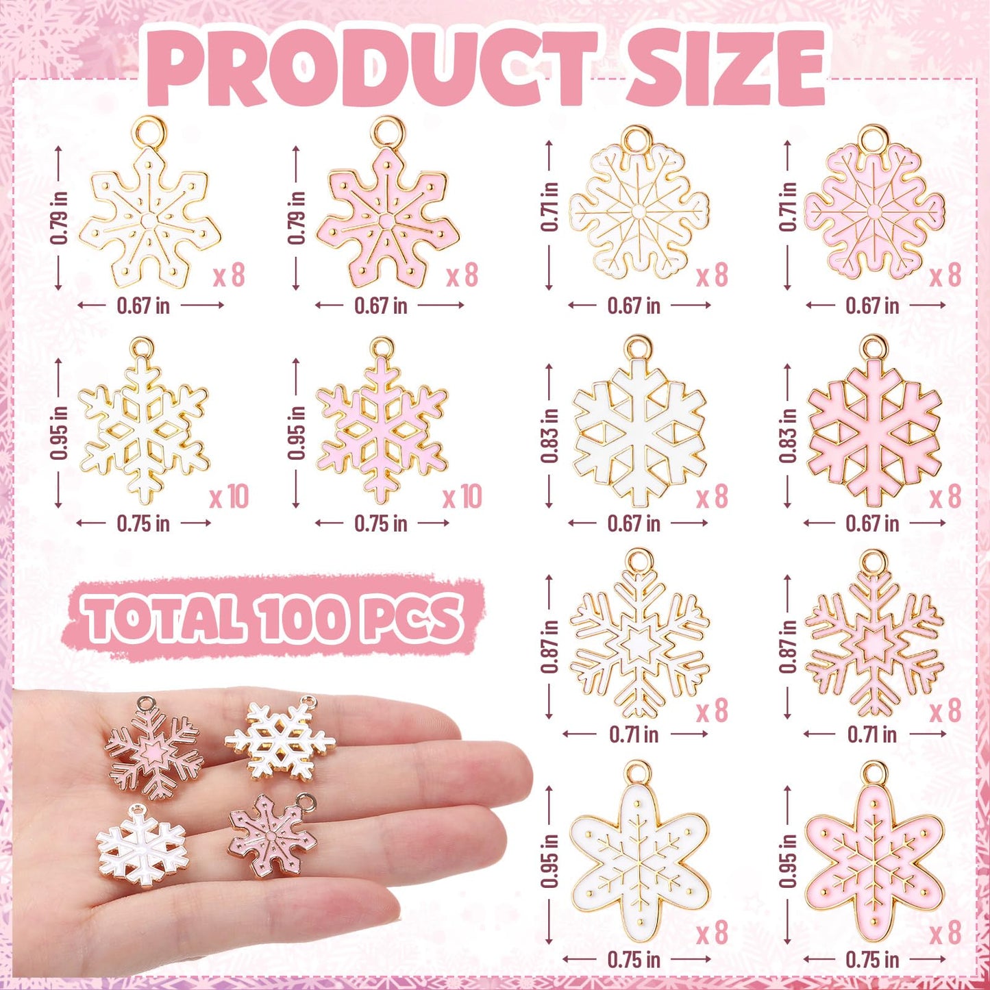 Misdary 100 Pcs Pink Winter Charms for Jewelry Making Earring Necklace Bracelet Xmas Charms Metal Alloy Jewelry Pendants for DIY Winter Holiday Xmas Craft Ornaments Gifts Supplies (Pink Snowflake)